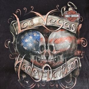 Harley Davidson Motorcycles Las Vegas scoop neck shirt skull stars stripes large